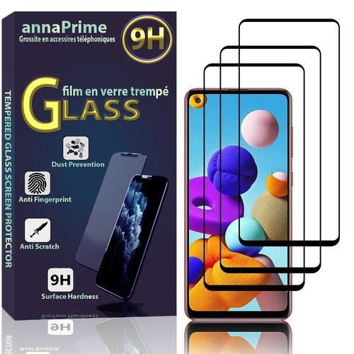 Lot / Pack De 3 Films Verre Trempé Pour Samsung Galaxy A21s 6.5" De Protection D'écran - Couleur Noir