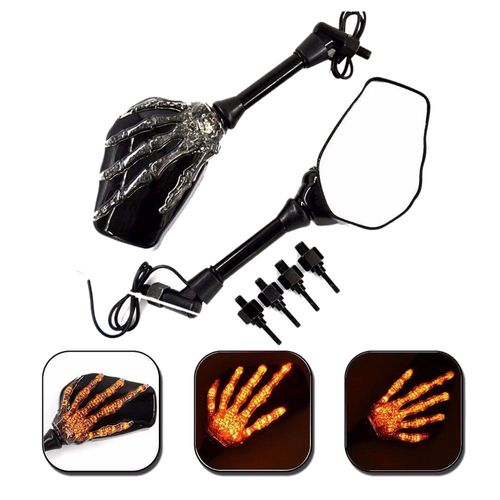 Moto Rétroviseur Crâne Main Modèle Fantôme Griffe Led Lumière Clignotant Miroir Fit 10 Mm 8 Mm Boulons Moteur Miroir