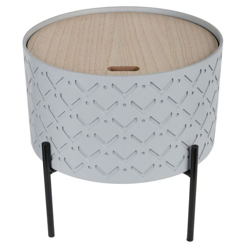 Table D'appoint Avec Coffre Scandi - Diam. 35 X H. 35 Cm - Gris