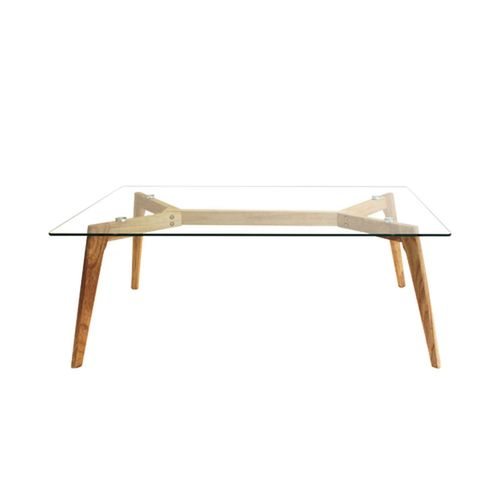 Table Basse Rectangulaire Design Bois Et Verre Alexia - L. 110 X H. 45 Cm - Beige