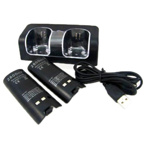 Station De Charge 2 Wiimotes + 2 Batteries 2800 Mah Pour Manette Nintendo Wii Wiiu - Noir