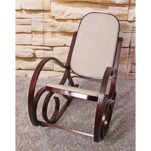 Rocking-Chair, Fauteuil À Bascule M41   Imitation Noyer, Tissu Beige