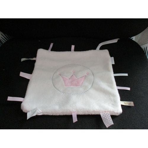 Doudou Plat Blanc Imprimé Couronne Rose Bambam