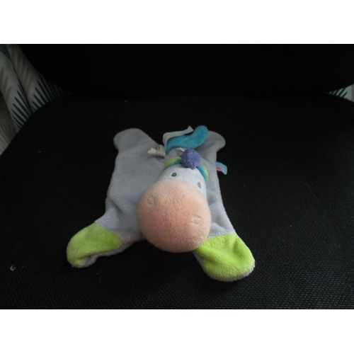 Doudou Plat Cheval/Zèbre/Poney Bleu Sucre D'orge