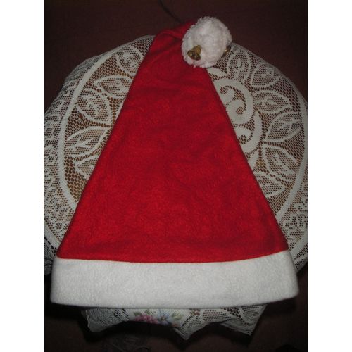 Bonnet Père Noël En Feutrine, 2 Grelots, Coloris Rouge, Bord Et Pompon Blanc, Grelots Doré, Dimensions: Longueur 40 Cm, Largeur 30 Cm.