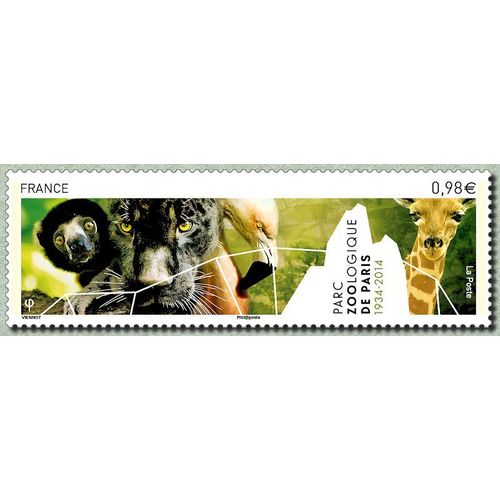 France 2014, Très Beau Timbre Neuf** Luxe Yvert 4868, Parc Zoologique De Paris 1934 - 2014, Un Lémurien, Un Jaguar, Un Flamand Rose Et Une Girafe.