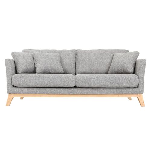 Canapé Scandinave 3 Places Gris Clair Déhoussable Pieds Bois Oslo