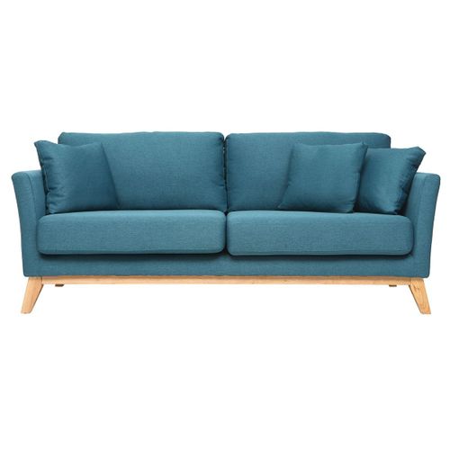 Canapé Scandinave 3 Places Bleu Canard Déhoussable Pieds Bois Oslo