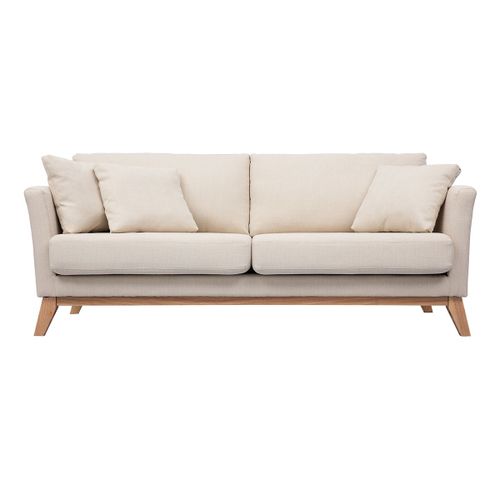 Canapé Scandinave 3 Places Déhoussable Beige Et Pieds Bois Oslo