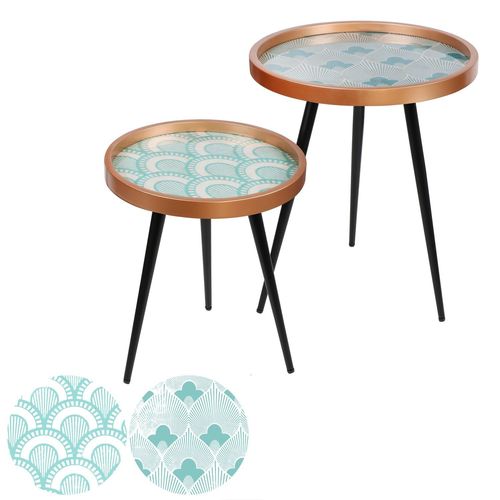 2 Tables D'appoint Design Art Déco - Bleu Et Blanc