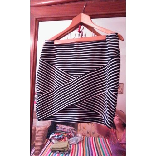 Jupe Rayée Marine /Blanc Devant Croisé 42 Xl Pimkie.