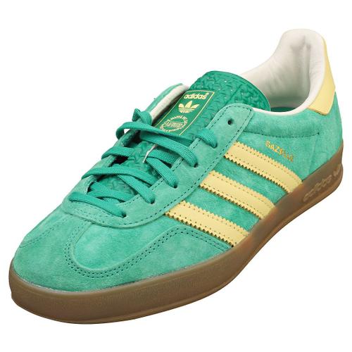 Adidas Gazelle Indoor Baskets De Cuir A La Mode Vert Jaune 38 2 3