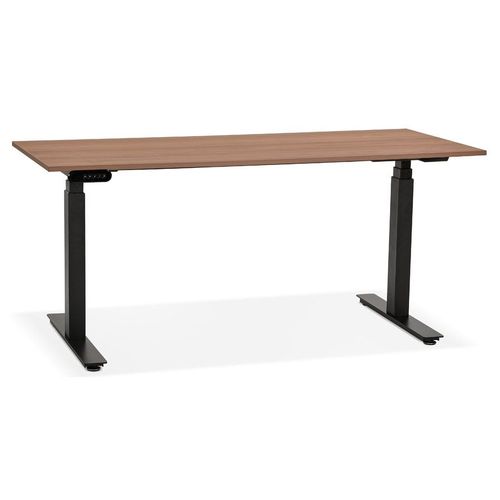 Bureau Ergonomique Électrique 'tronik' Noir Avec Plateau En Bois Finition Noyer - 160x80 Cm