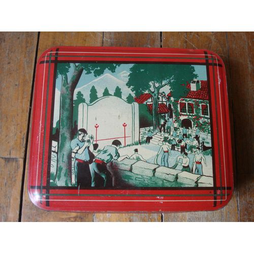 Ancienne Boite Tole Decor Pelote Basque,Ca 1940