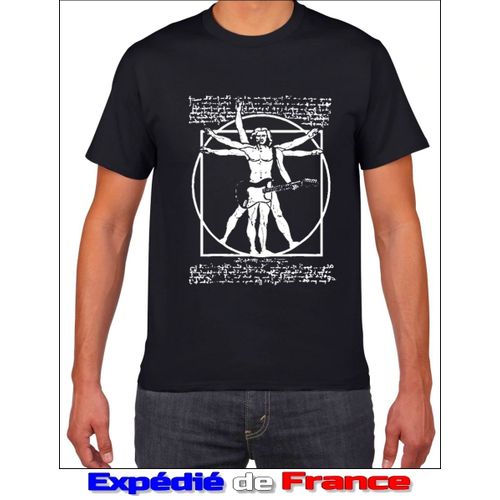 T-Shirt Rock Guitare Électrique (Hard Metal Punk) - Inspiration De Vinci (L'homme De Vitruve) - Coton - Mixte Homme / Femme