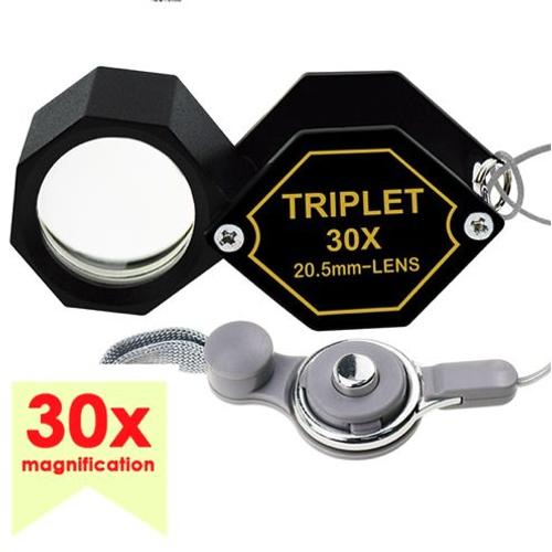 Loupe 30 X TRIPLET Lentille 20.5 mm Noir et Or