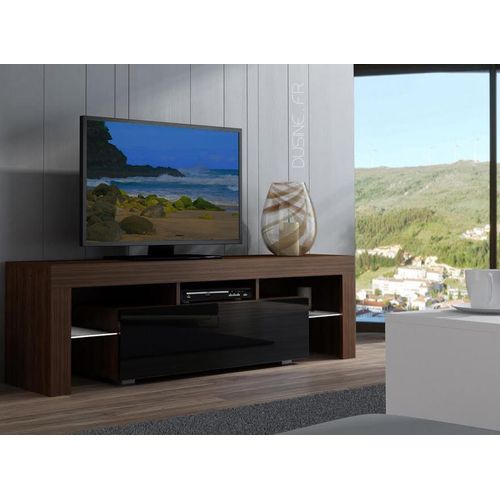Meuble Tv Spider À Led En Noyer Mat Avec Porte Noir Laqué 160 Cm