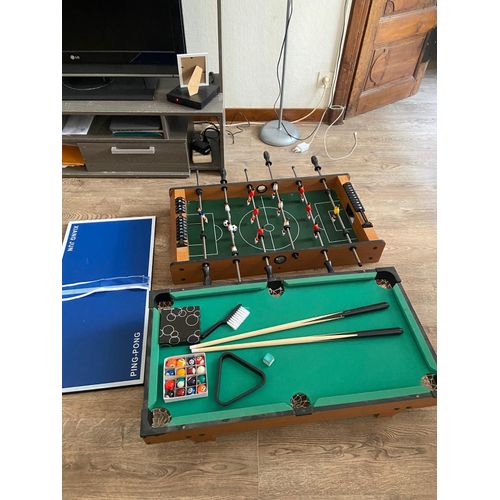 Combinaison de billard babyfoot ping pong et jeu de palet