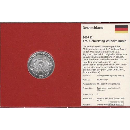 Rfa (Fr.Allemagne) Jägernr: 529 2007 D Stgl./Unzirkuliert Argent 2007 10 Euro William Busch