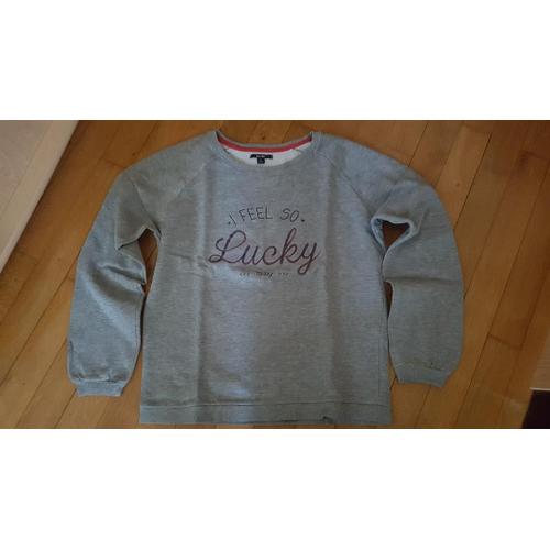 Sweat Pull Manches Longues Gris Foncé I Feel So Lucky Today Kiabi Taille M Ou 38/40 Ou 16/18 Ans