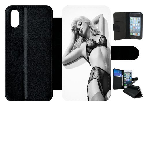 Etui À Rabat Pour Iphone X - Femme Sexy Noir Et Blanc - Simili-Cuir - Noir