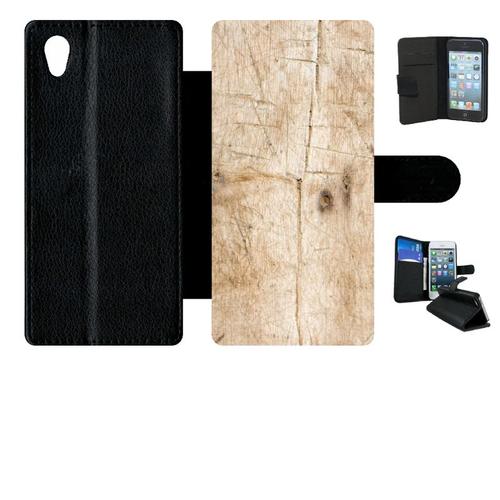 Etui À Rabat Pour Xperia Xa1 - Bois - Simili-Cuir - Noir