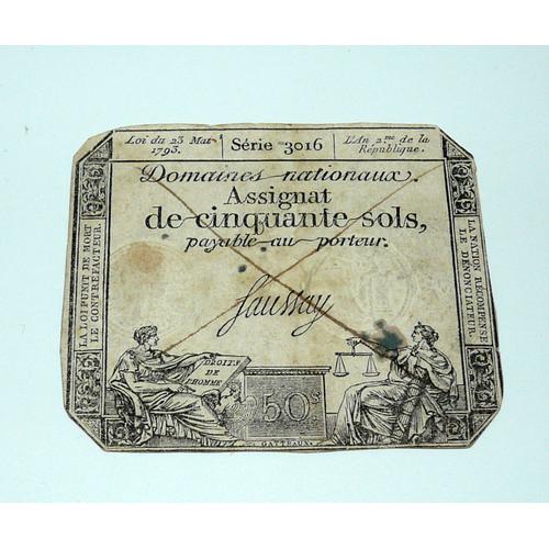 Assignat 50 Sols 1793 Signé Saussay