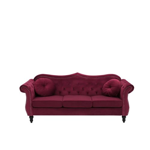 Canapé Chesterfield 3 Places En Velours Rouge Skien