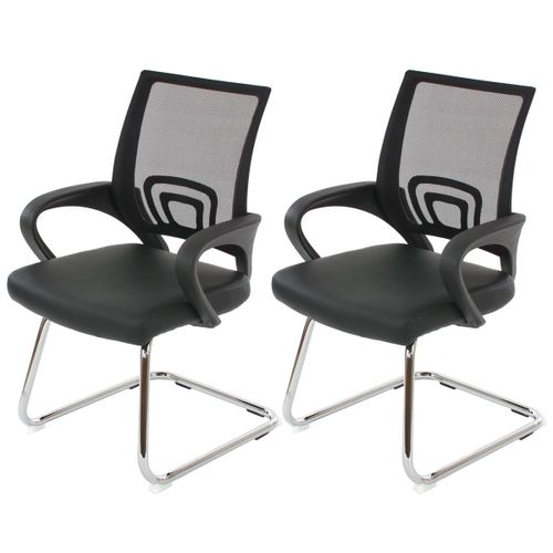 Lot De 2 Chaises De Conférence / Chaise Visiteurs Ancona, Simili-Cuir   Noir