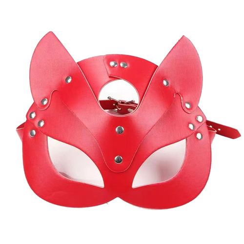 Masque De Chat Pour Femme, Demi-, Masque De Chat En Cuir, Masque D'oreilles De Chat, Accessoire De Costume De Cosplay, Rouge