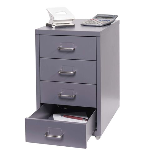 Caisson À Roulettes Boston T851, Armoire À Tiroirs, En Acier, 48x28x41cm, 4 Tiroirs   Gris Foncé