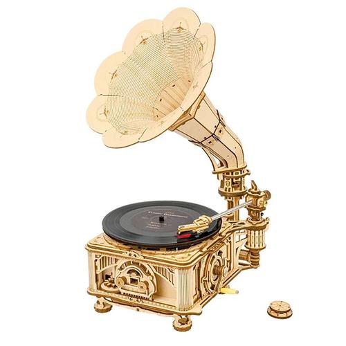 Us / Eu Direc Robotime Vieux Gramophone à Manivelle Avec Musique 1:1 424pcs Maquette En Bois Kit Cadeau Pour Enfants Adulte Lkb01 DéCoration Maison-Générique