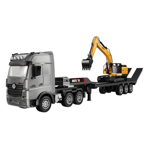 Huina Toys 1522 1/18 2.4g 9ch Rc Car Flatbed Trailers Excavator Truck Engineering Vehicles Led Light Sound Rtr Transport Remote Control Models-Générique