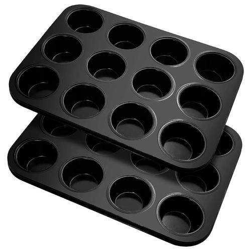 Plateau à Muffins, Lot de 2 Plateaux à Muffins en Acier au pour 12 Muffins, Moule à Muffins à RevêTement AntiadhéSif, Plateau à Muffins