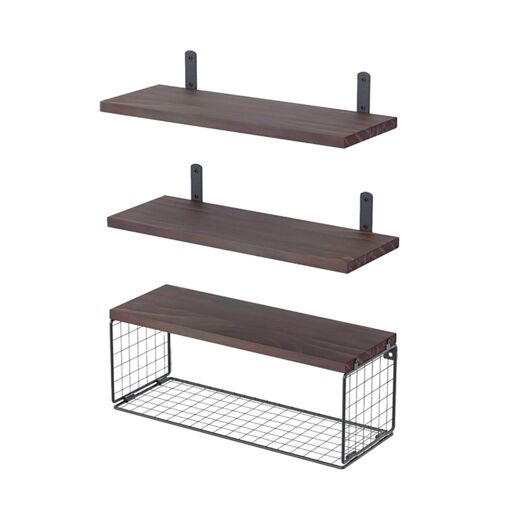 Étagère Murale En Bois Pour Salle De Bain Avec Panier - Cadre Métal Noir, Rangement Pratique Pour Serviettes Et Produits - 9