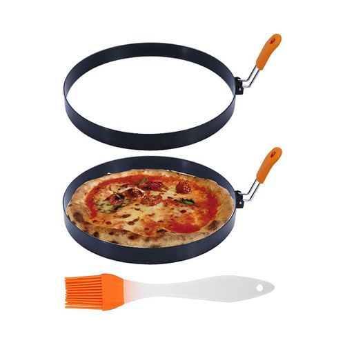 Anneau à CrêPes de 8 Pouces Anneau à Omelette en Acier Inoxydable avec PoignéE IsoléE en Silicone Anneaux à ¿Ufs Ronds Moules avec Brosse à