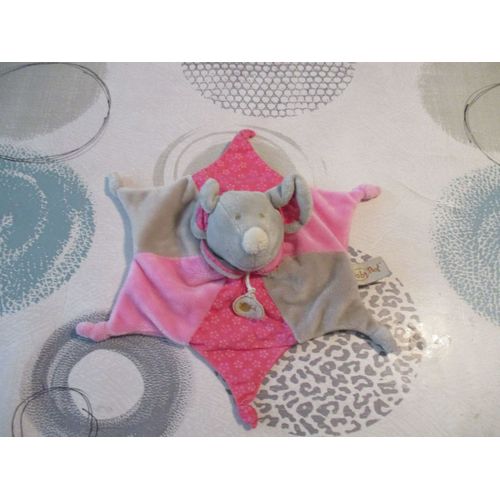 Doudou Plat Souris Grise Et Rose Baby Nat