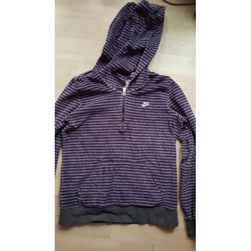 Sweat Velours Rayé Gris/Violet Nike Taille M Femme & Capuche