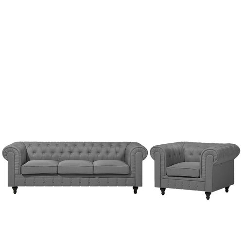 Ensemble Canapé Et Fauteuil En Tissu Gris 4 Placeschesterfield Big