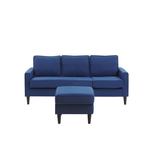 Canapé 3 Places Avec Pouf En Tissu Bleu Foncé Avesta