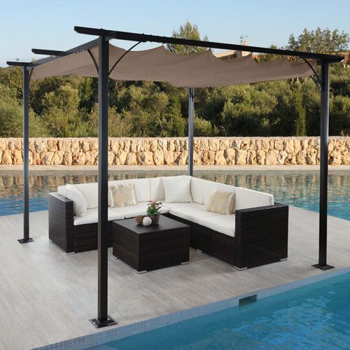 Pergola Hwc-C42, Pavillon De Jardin, Cadre Stable À 6 Cm + Toit Ouvrant   3x3m Taupe