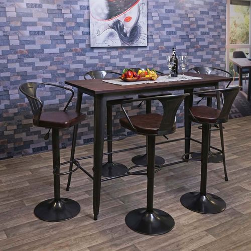 Table Haute De Bar Hwc-H10, Design Industriel, Bois D'orme, Standards Mvg, 106x147x60 Cm, Vintage Noir-Marron