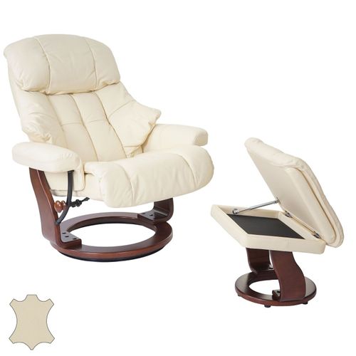 Mca Fauteuil Relax Calgary Xxl, Fauteuil De Télévision Avec Tabouret, Cuir, Charge 180kg   Crème, Aspect Noix