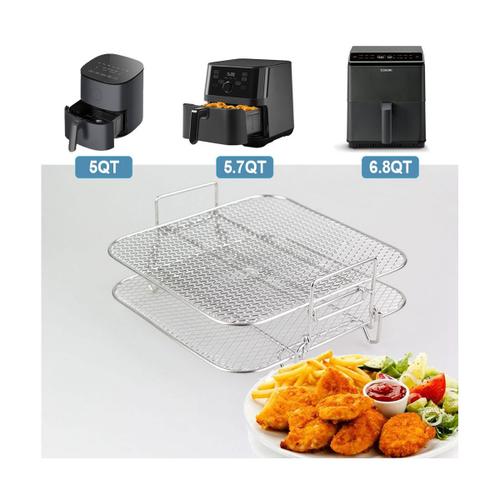 2-Couches Air Fryer Rack Grille Empilable Grille en Acier Inoxydable pour 4.2-5.8QT Air Fryer Kitchen Four Steamer Cooker