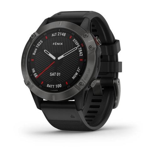 Garmin Fenix 6 Sapphire - 47 Mm - Dlc Gris Carbone - Montre De Sport Avec Bracelet - Silicone - Noir - Taille Du Poignet : 125-208 Mm - Affichage 1.3" - 32 Go - Bluetooth, Wi-Fi, Ant+ - 60 G