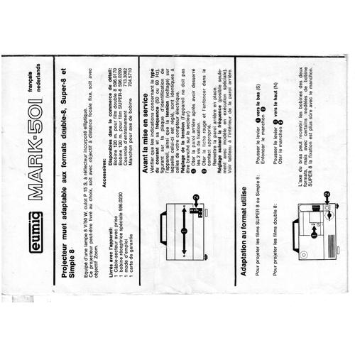 Projecteur 8 Et Super 8 Eumig Mark-501 Notice D'utilisation Photocopie