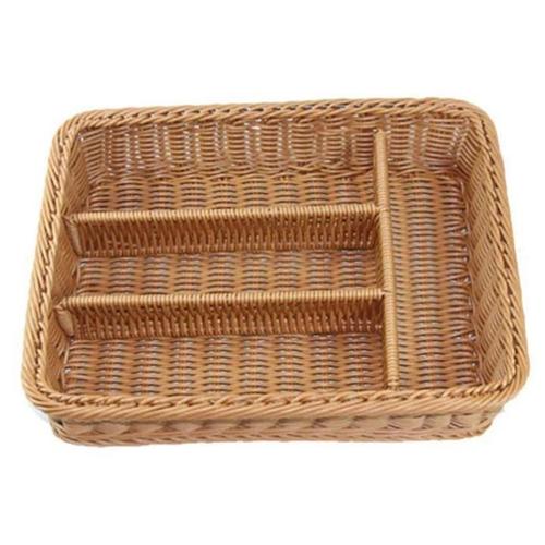 Organisateur de Tiroir de Cuisine Panier de Rangement pour Couverts 4 Compartiments Fourchettes de Cuisine Couteaux Plateau de Rangement en Rotin