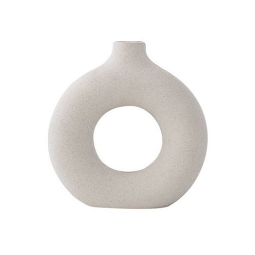 Vase à Beignet en CéRamique Nordique Design Creux à la Main Fleurs SèChes Pot Arts DéCoration pour Salon Bureau Maison Table