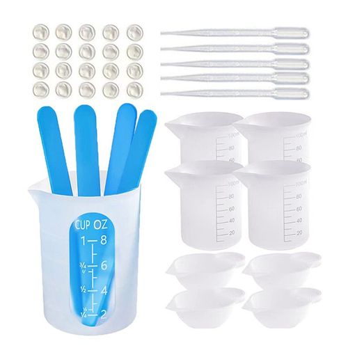 Kit D'Outils de Tasses à Mesurer en RéSine éPoxy Silicone avec Bâtonnets Remuer Doigtiers pour la Fabrication MéLange Bricolage