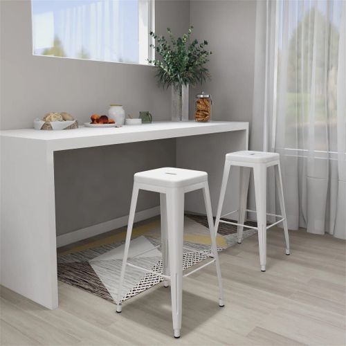 Vidaxl Tabourets De Bar Empilables Lot De 2 Blanc Métal